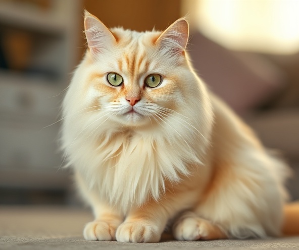 Butterscotch, a cream-colored long-haired senior cat