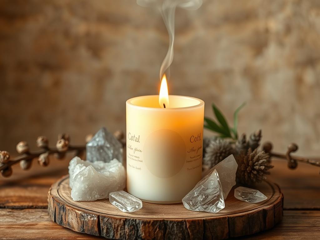 A protective candle with a soft glow, surrounded by protective