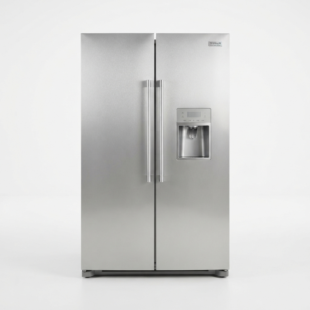 Side-by-side refrigerator with stainless steel finish