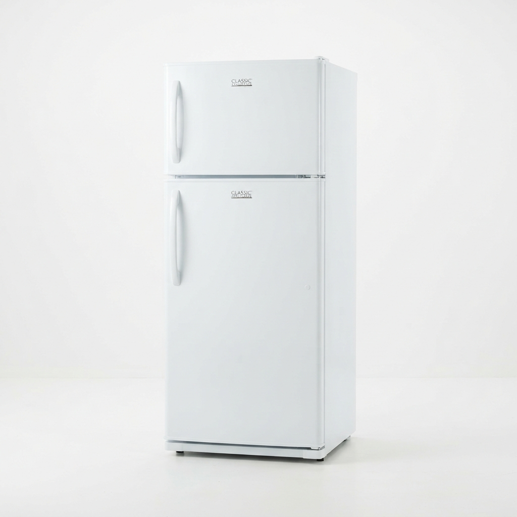 Top freezer refrigerator in white finish