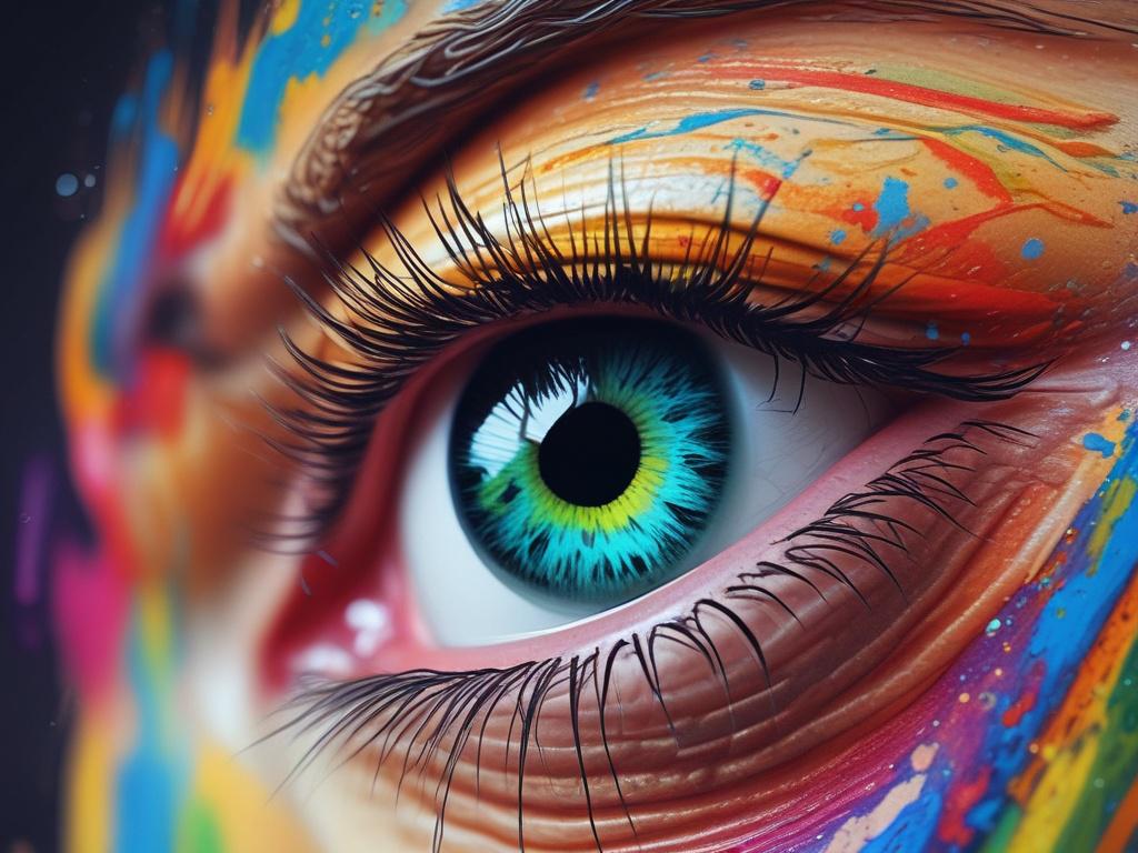 A hyper-realistic close-up shot of an eye-catching poster design, displaying vibrant colors and creative graphics. The poster is set against a simple background that enhances its visual appeal. Captured with a 45mm f/1.2 lens to highlight the intricate details and textures.