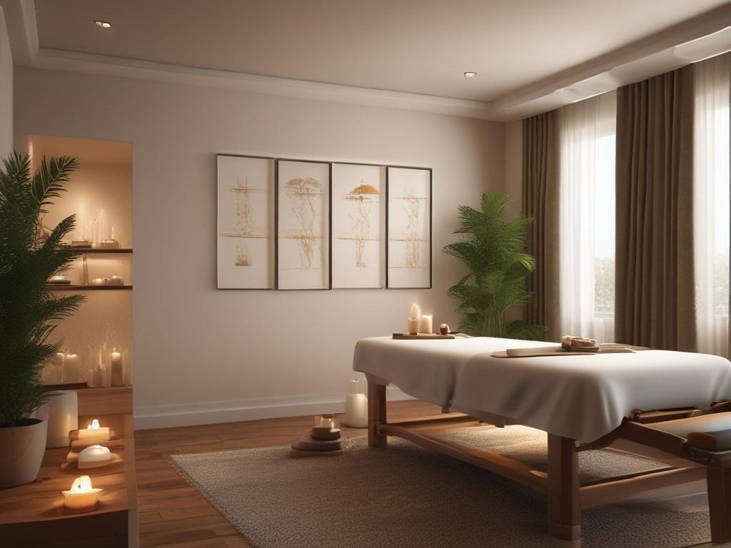 A serene and inviting massage room with soft lighting and