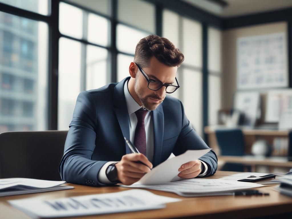 A close up shot of a financial advisor analyzing documents