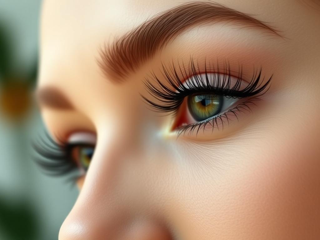 A close up shot of beautifully applied eyelash extensions on