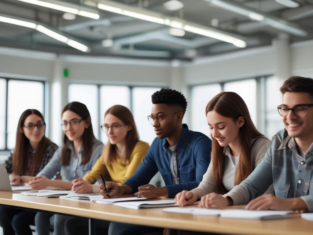 A close up shot of a diverse group of students