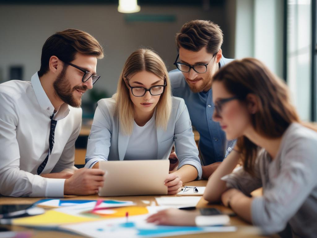 realistic high resolution of a group of young professionals brainstorming