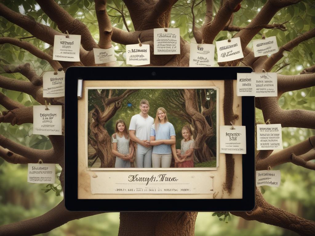 A high resolution close up of a family tree displayed