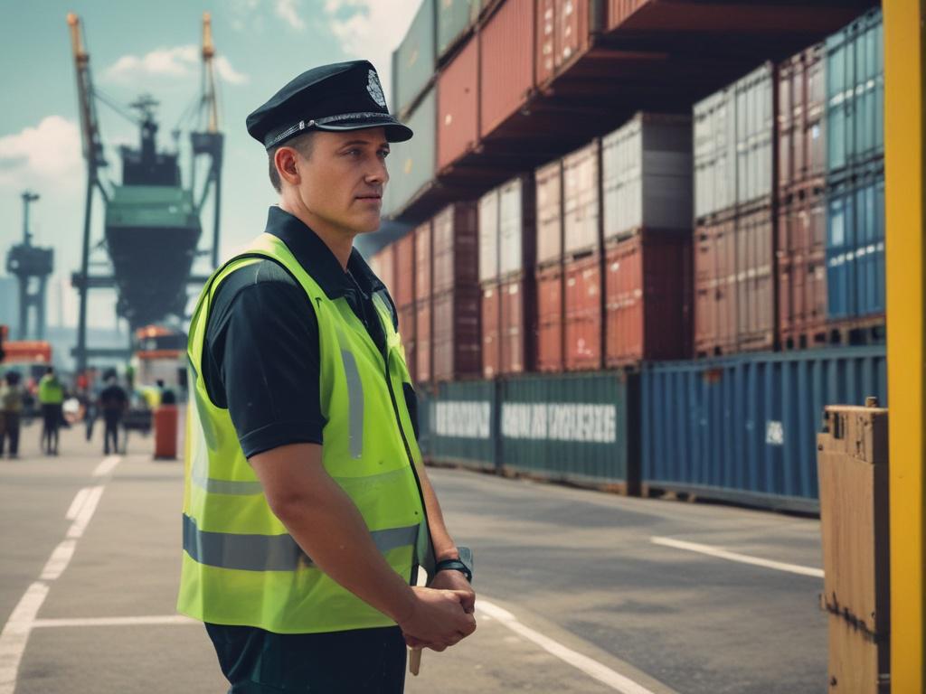 A high resolution image of a customs officer inspecting cargo