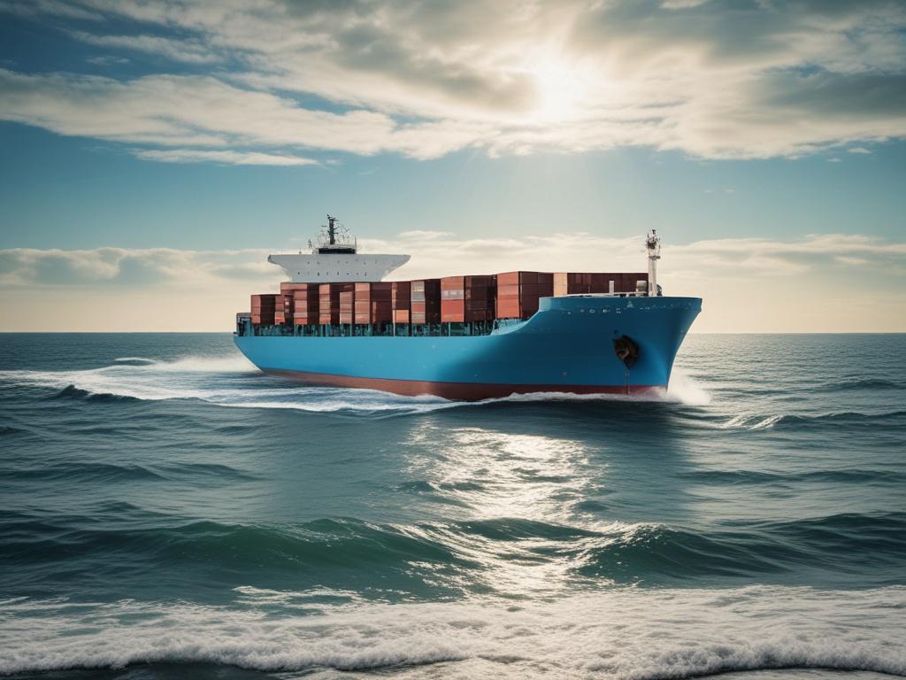 A high resolution image of a cargo ship sailing on