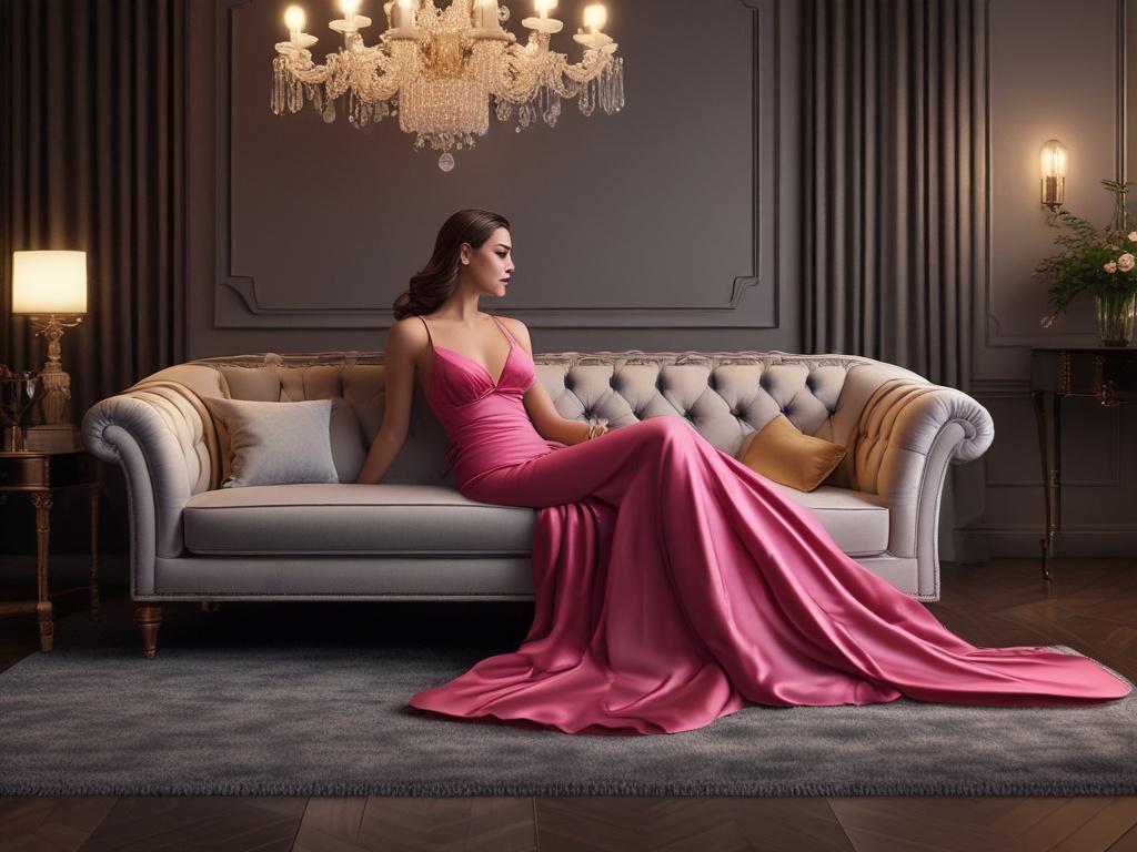 A luxurious setting featuring an elegant escort dressed in a