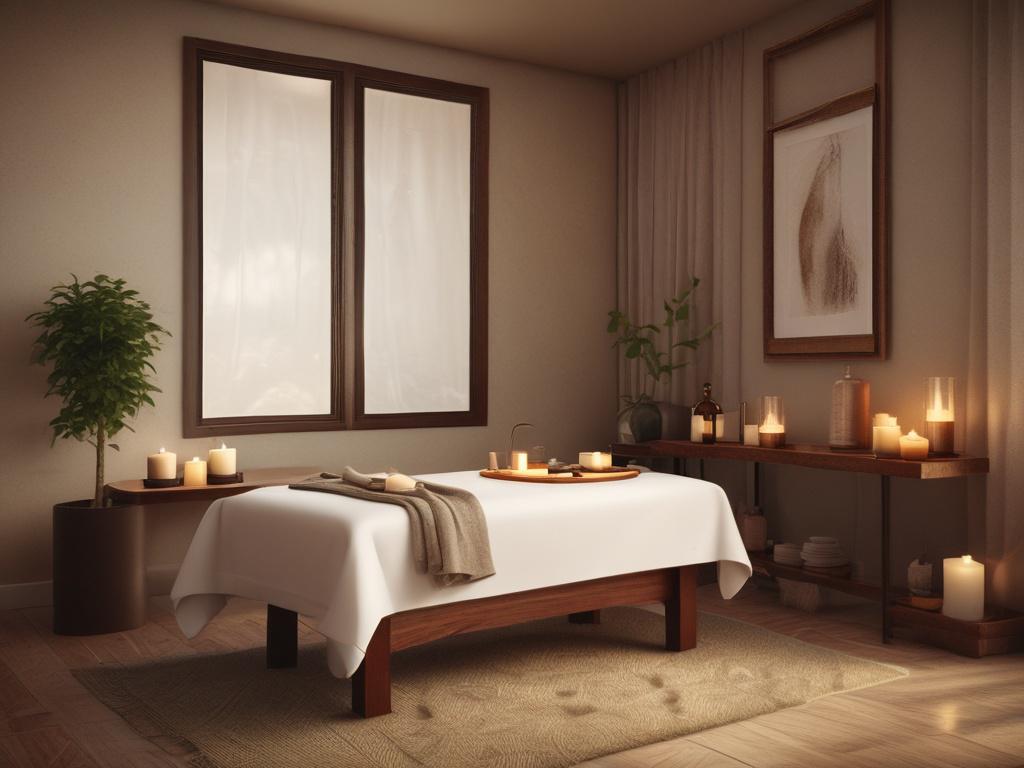 A serene spa setting featuring a beautifully arranged massage table