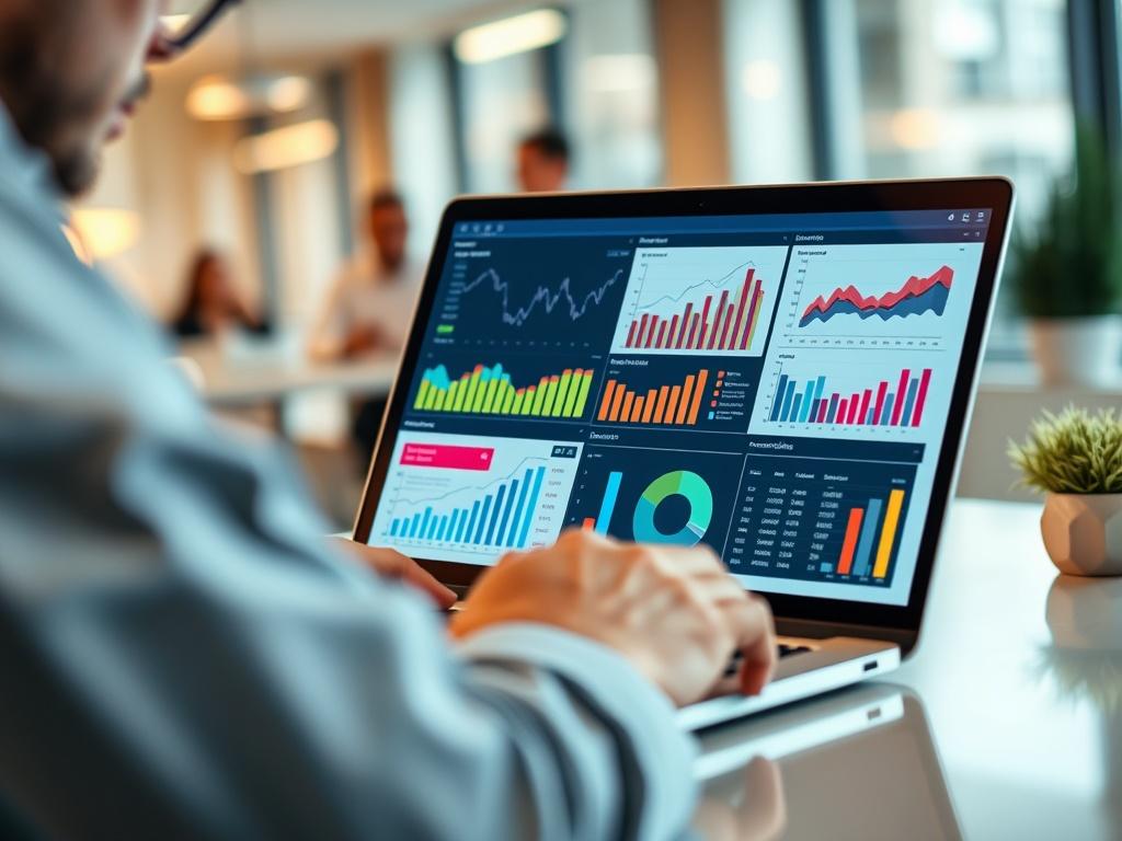 A close up shot of a business analyst reviewing a