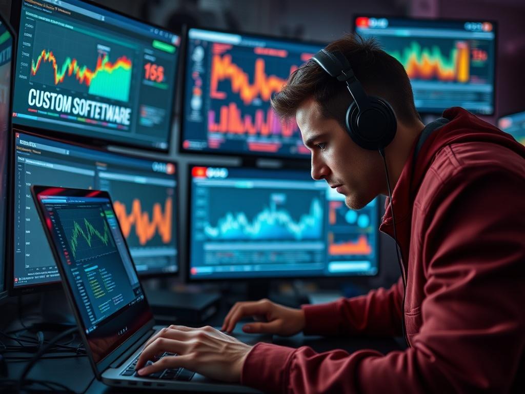 A close up shot of a software developer coding on