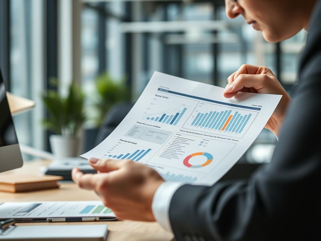 A close up of a detailed business report being reviewed