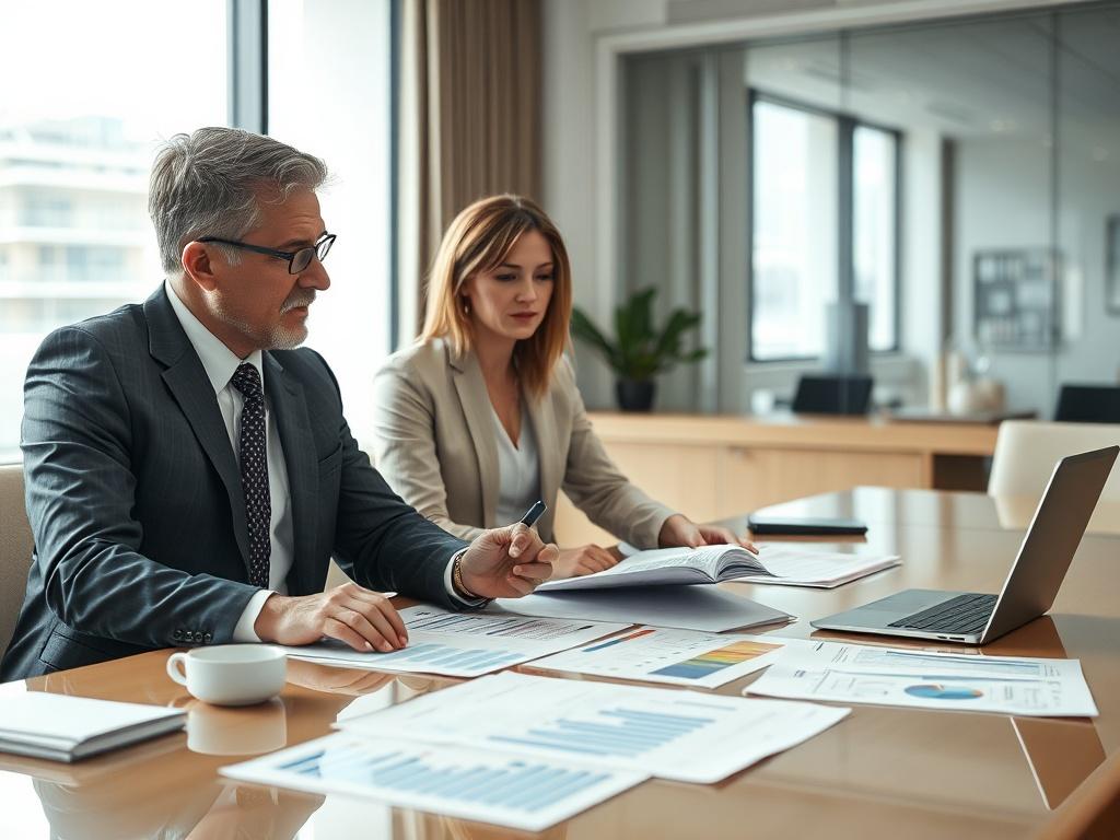 A business consultant working alongside a client at a conference