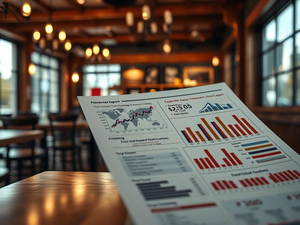 A hyper realistic close up of a restaurant's financial report