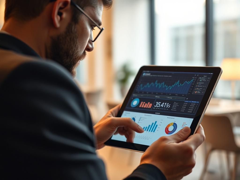 A close up shot of a business analyst reviewing data