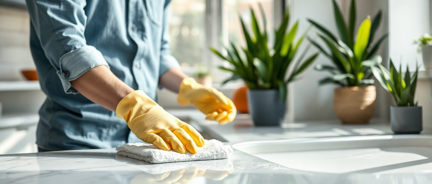 Professional eco-friendly cleaning service in action