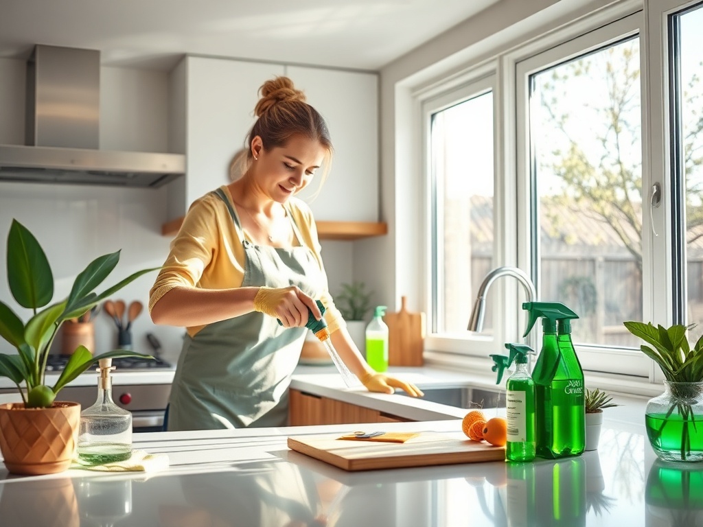 Sparkling clean kitchen with eco-friendly cleaning supplies