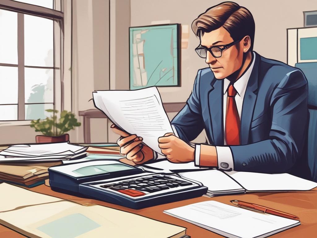 a dynamic, thick brushstroke painting depicting a consultation session with financial documents, a calculator, and a notepad with strategic plans, in a professional office environment.