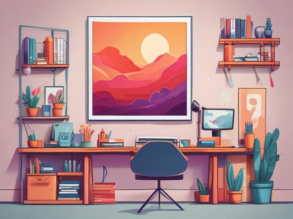 a vibrant and creative workspace with website designs and mockups, thick brushstrokes, acrylic colors, rich textures, no people, focusing on digital design elements
