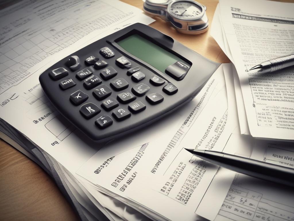 high-resolution photo of tax documents and calculator on a desk, professional office setting, natural lighting, RGB(50, 170, 39)