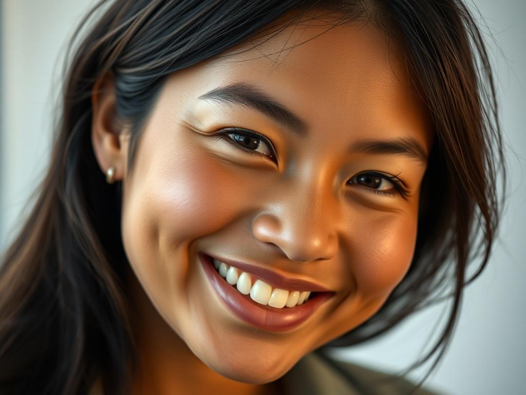 A close up shot of a smiling individual during a