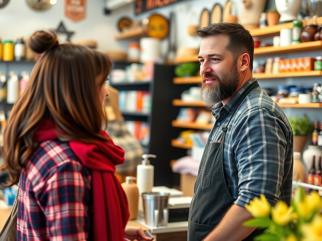 A close up shot of a small business owner interacting