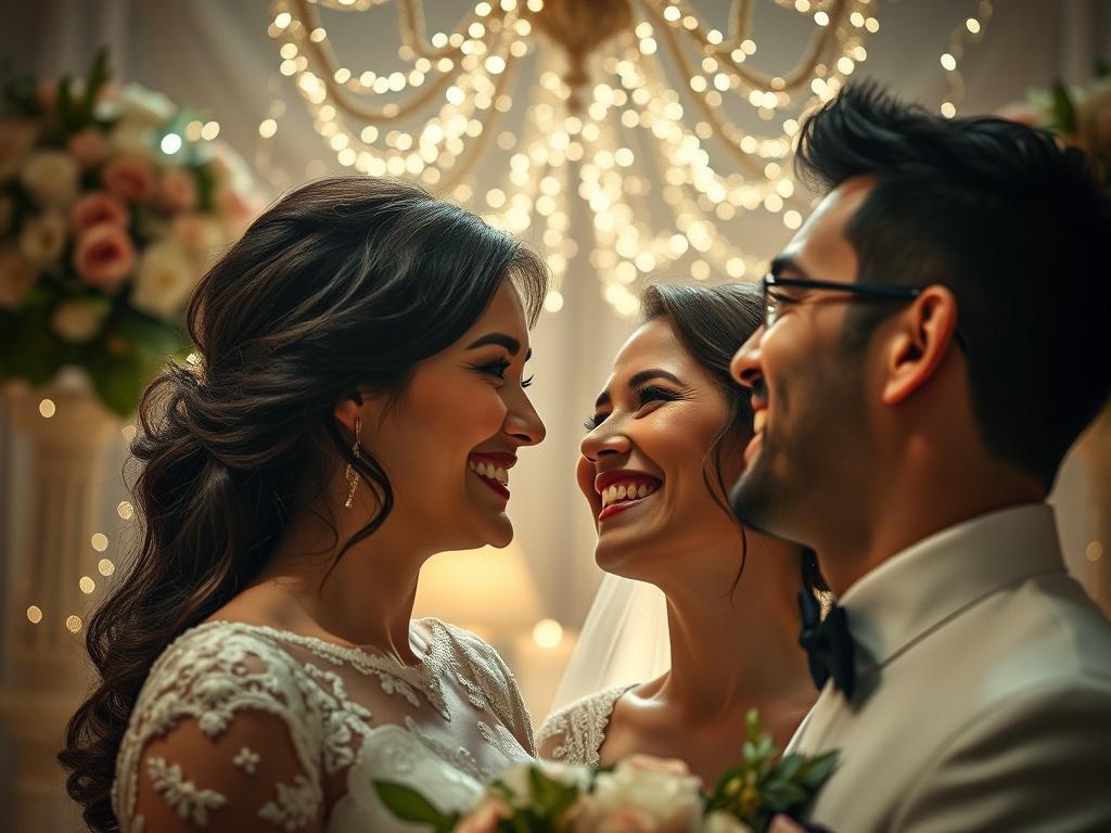 A close up shot of a wedding couple sharing a
