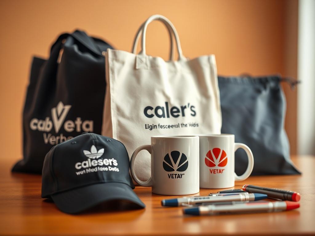 **Prompt for AI Image Generator:**

Create a realistic high-resolution photo that effectively represents the theme of "The Importance of Branded Merchandise." The composition should be simple and clear, focusing solely on a single subject. The subject should be a beautifully arranged display of high-quality branded merchandise, such as custom-branded tote bags, caps, mugs, and promotional pens. Each item should prominently feature clear, eye-catching logo designs that highlight the importance of branding. 
