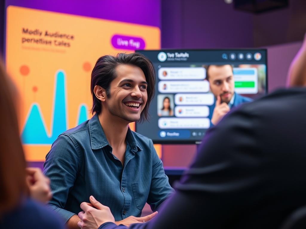 A high resolution image of a successful influencer interacting with