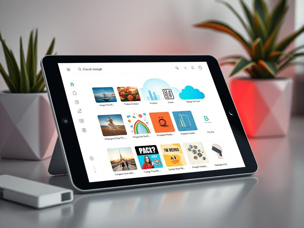 A visually appealing depiction of a cloud storage interface on