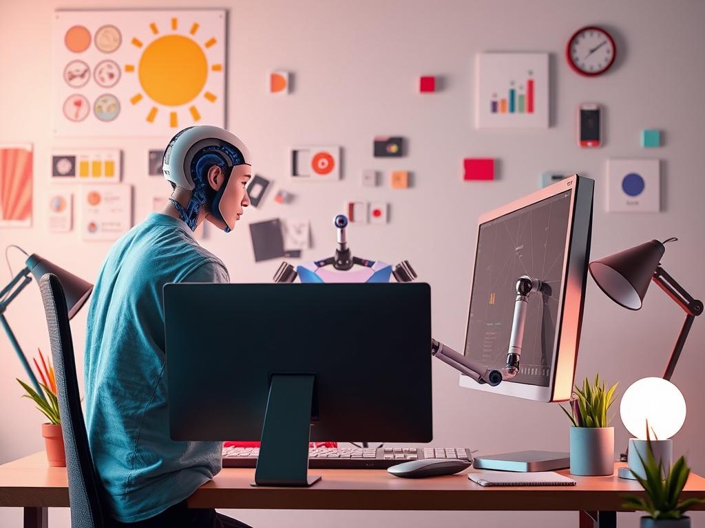 An artistic representation of a content creator collaborating with an