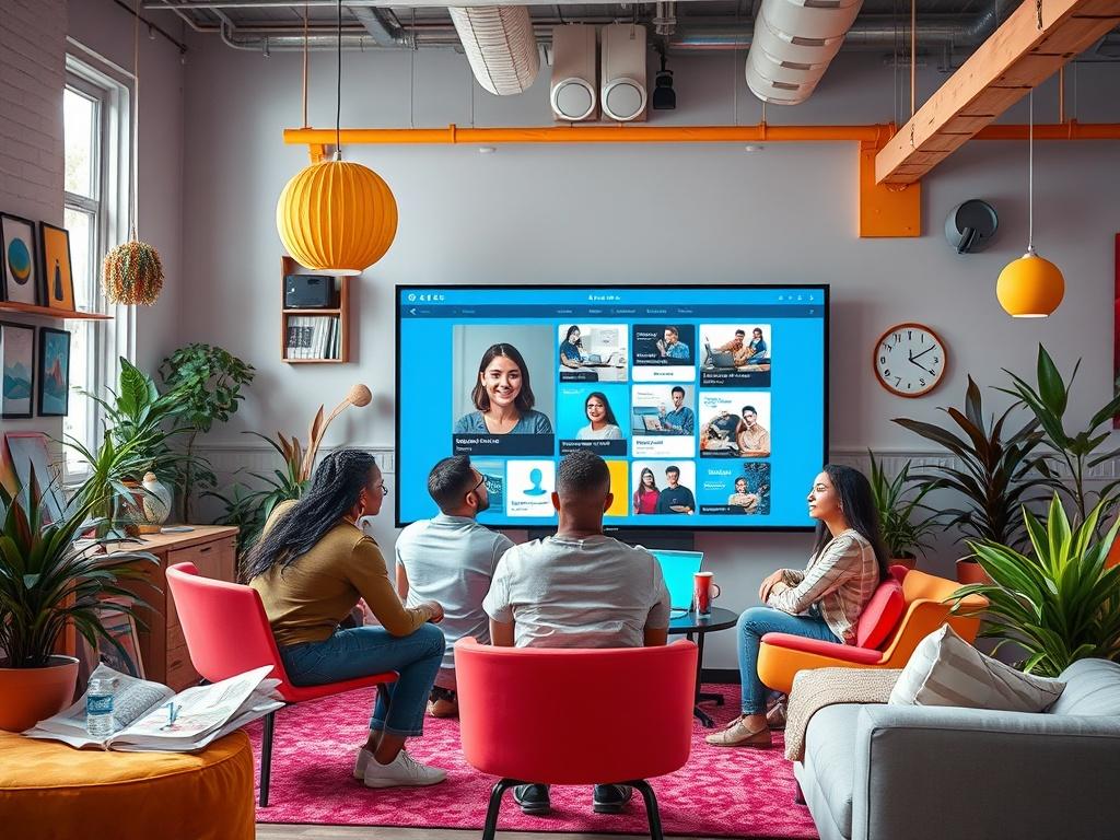 A high resolution showcasing a vibrant and dynamic workspace, featuring