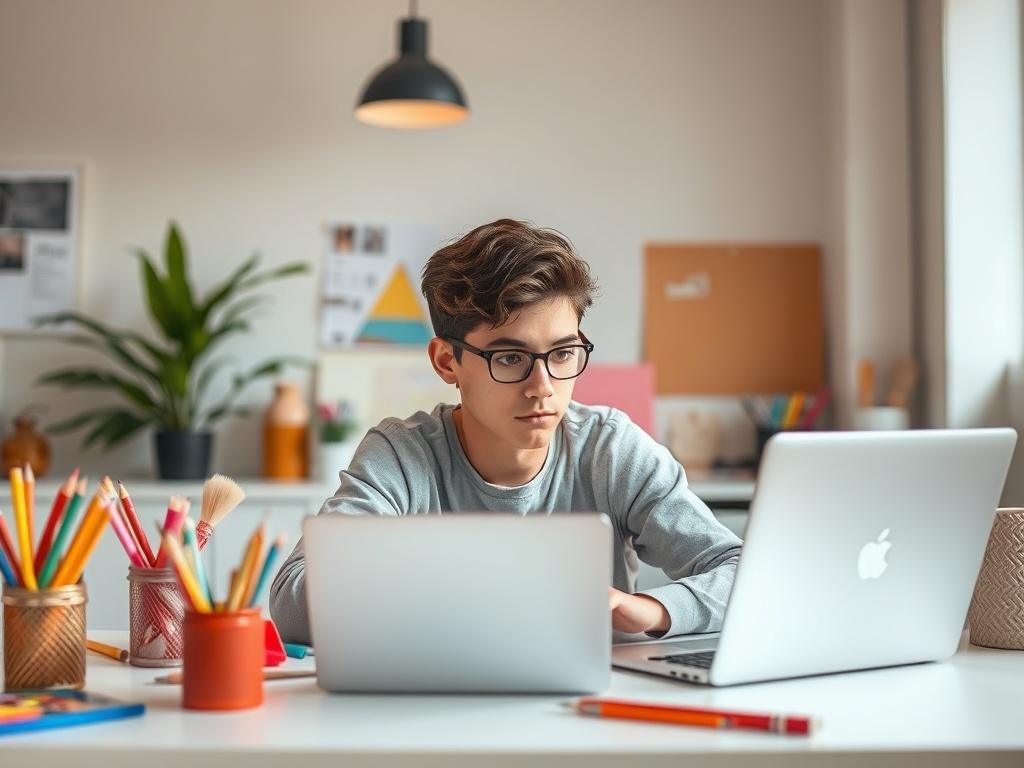 A high resolution featuring a young content creator working on