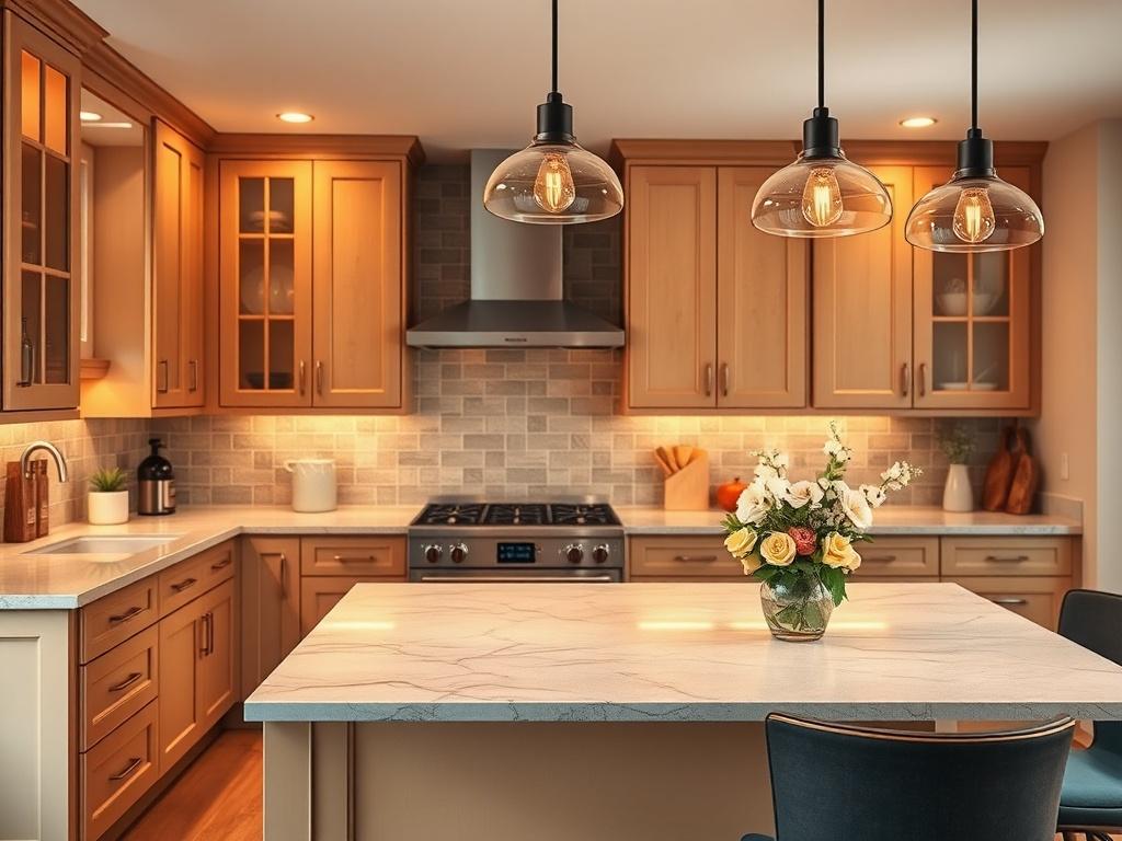 A beautifully remodeled kitchen featuring custom cabinetry, elegant countertops, and