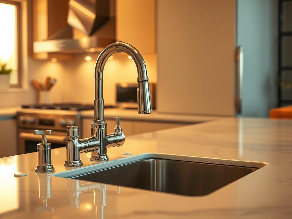 A close up shot of a modern kitchen sink installation,