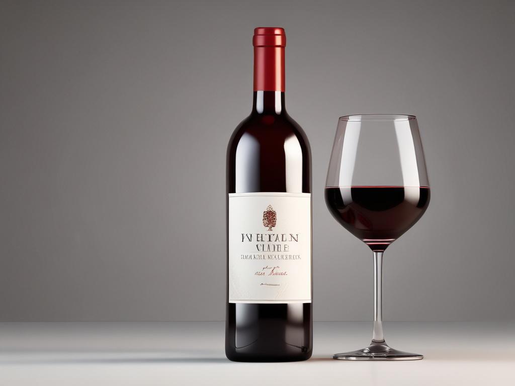 a bottle of premium red wine with a glass, elegant