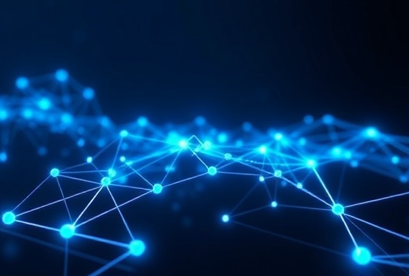 Abstract digital ecosystem with interconnected nodes representing decentralization