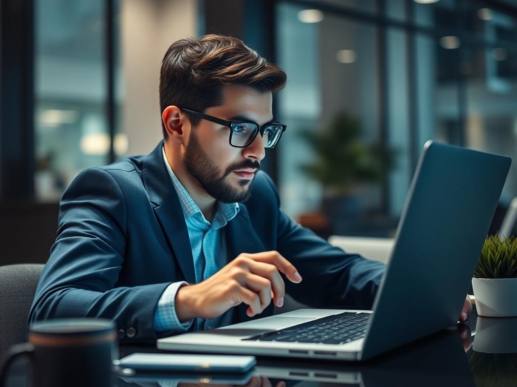 A hyper realistic close up shot of a professional marketer