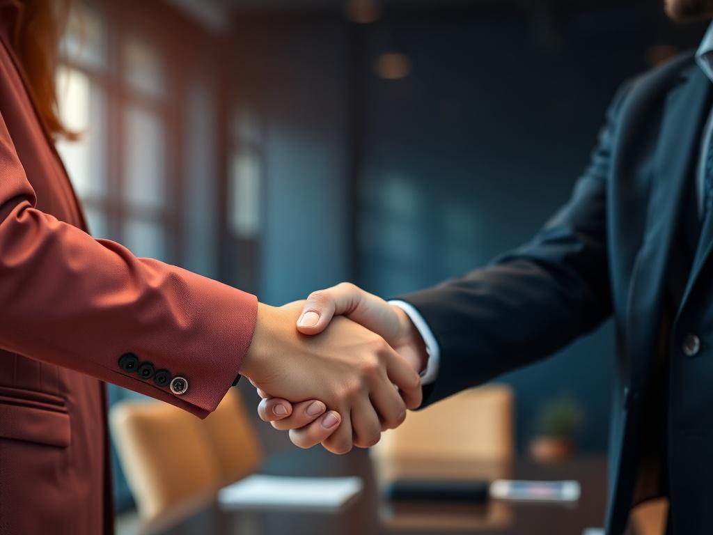 A close up shot of two professionals shaking hands in