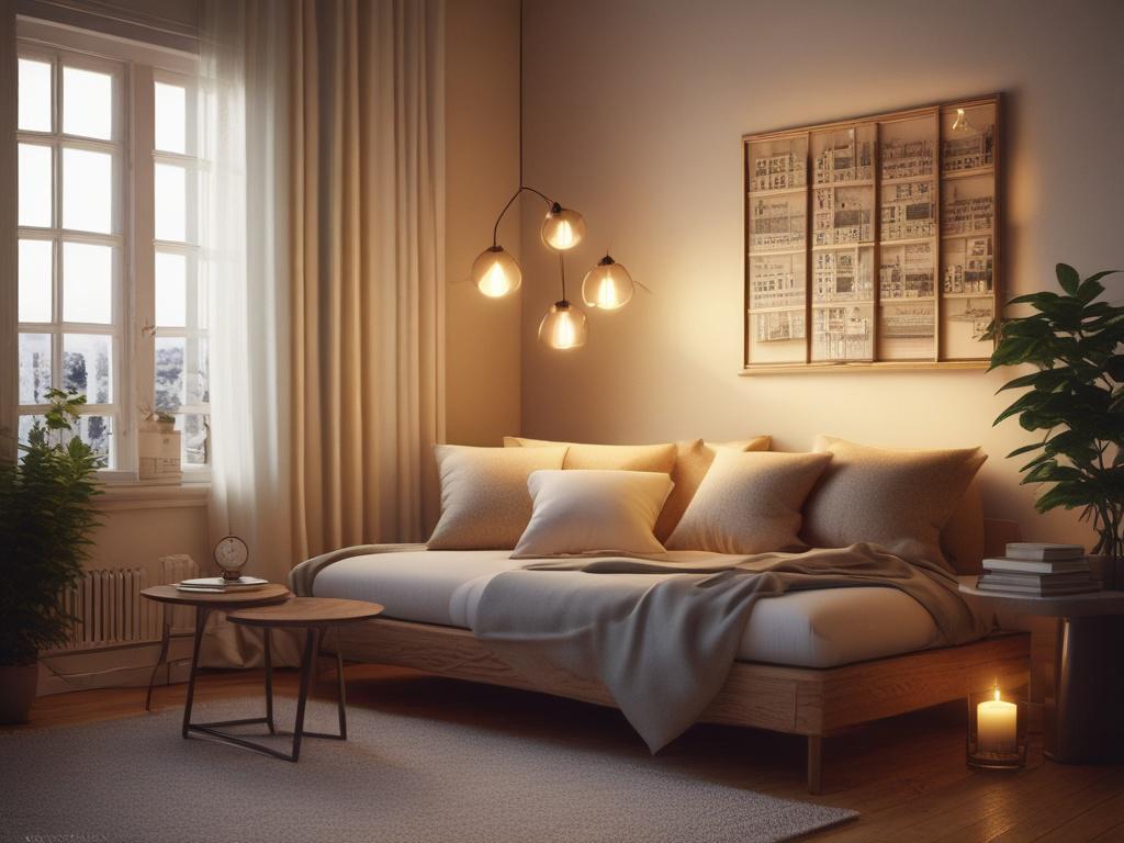 A serene and cozy environment featuring a well-lit room with a comfortable reading nook, showcasing a high-resolution close-up of a BaZi reading PDF on a wooden table, surrounded by soft, golden lighting and natural elements such as plants or candles.