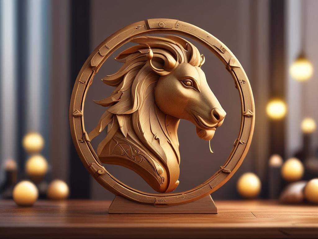 A high-resolution photo of a beautifully designed zodiac animal profile template, featuring soft lighting and cozy golden hues, displayed on a wooden table.