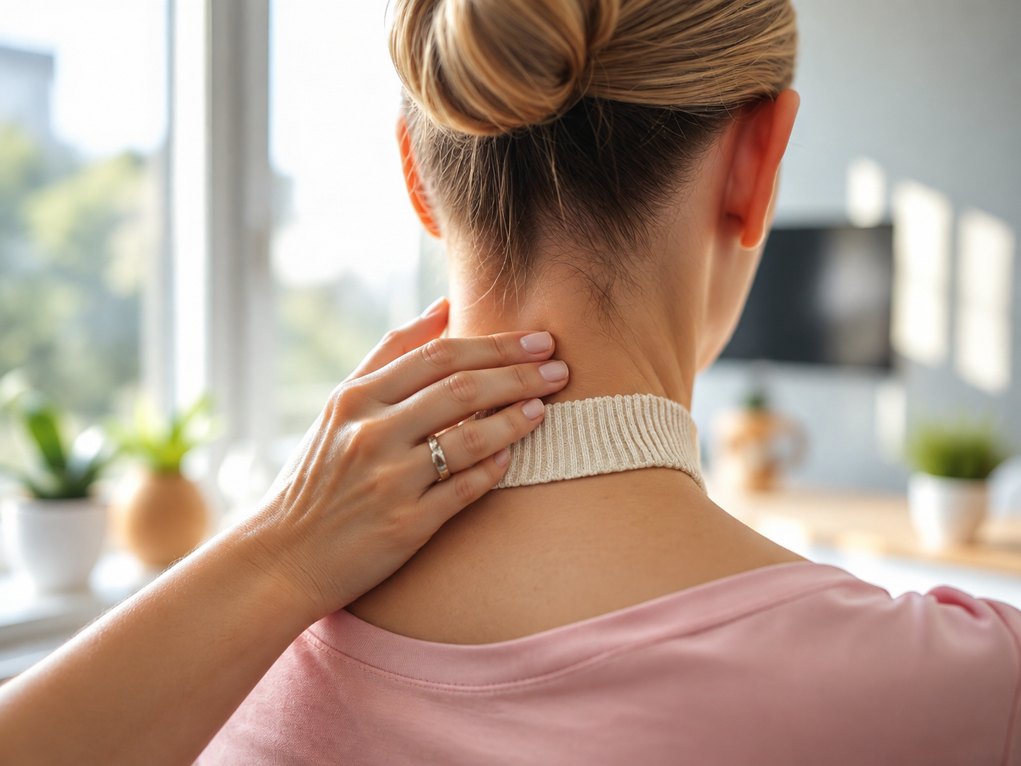 Woman with neck pain receiving chiropractic care