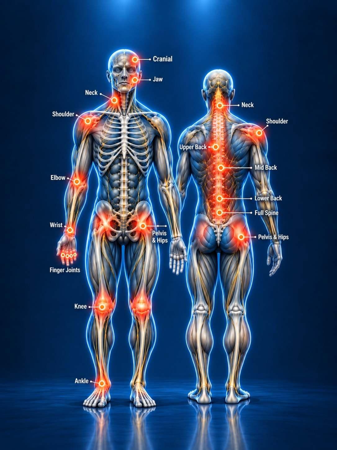 Whole-body chiropractic treatment areas at RAPHA ChiropracticWhole-body chiropractic treatment areas at RAPHA Chiropractic