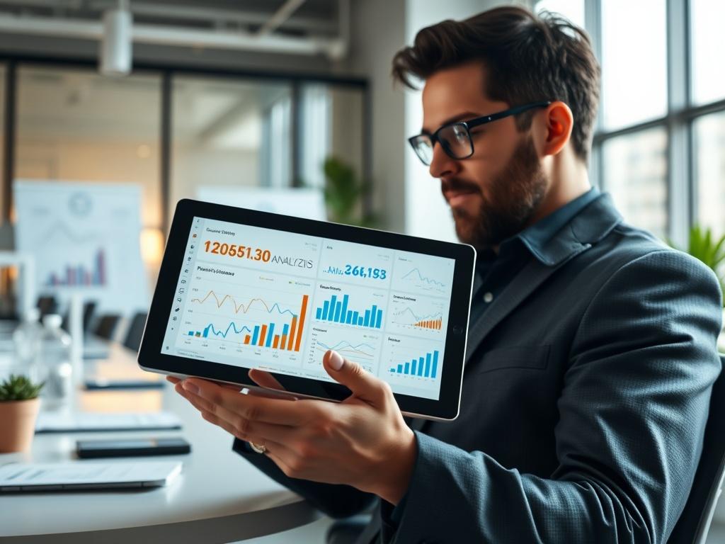 A close up shot of a business analyst reviewing predictive