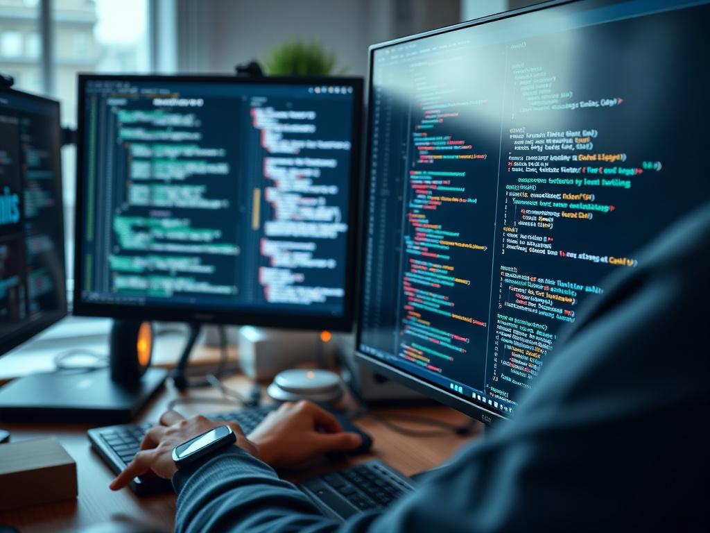 A close up shot of a web developer working on