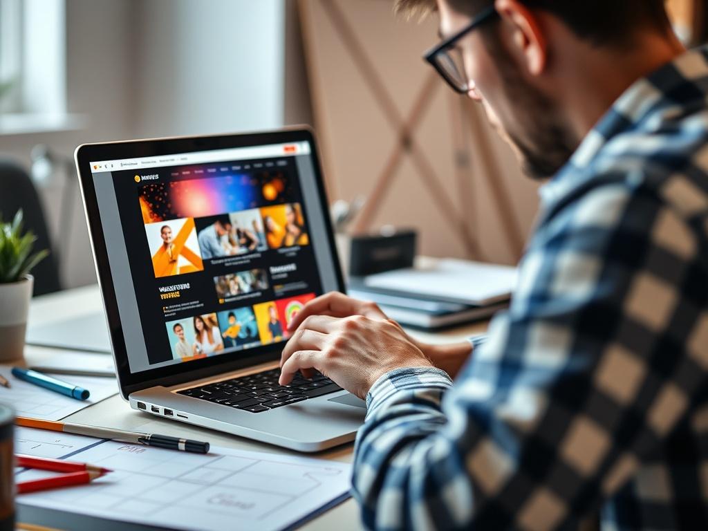 A close up shot of a website designer working on