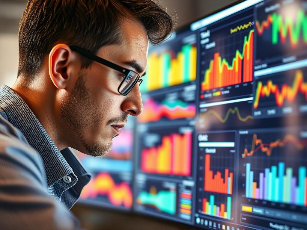A close up shot of a professional data analyst focused