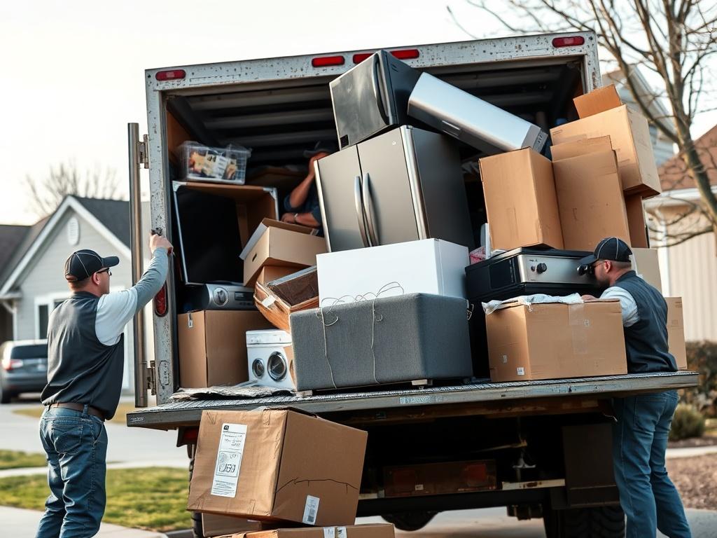 A close up shot of a professional junk removal team